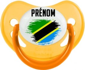 Drapeau effet pinceau Tanzanie avec prénom Sucette Physiologique Jaune phosphorescente