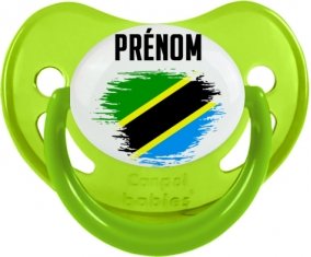 Drapeau effet pinceau Tanzanie avec prénom Sucette Physiologique Vert phosphorescente