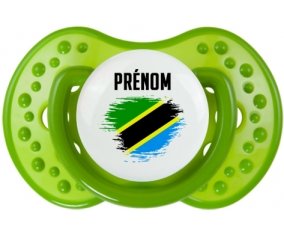 Drapeau effet pinceau Tanzanie avec prénom : Sucette LOVI Dynamic personnalisée