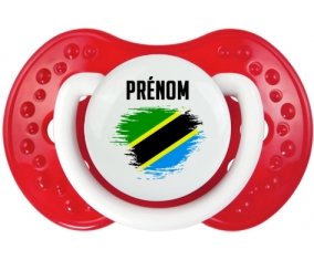 Drapeau effet pinceau Tanzanie avec prénom Sucette LOVI Dynamic Blanc-rouge classique