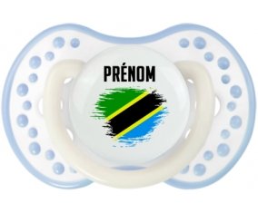 Drapeau effet pinceau Tanzanie avec prénom Sucette LOVI Dynamic Blanc-cyan classique