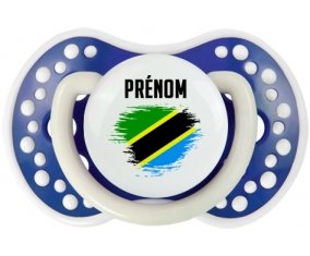 Drapeau effet pinceau Tanzanie avec prénom Sucette LOVI Dynamic Bleu-marine phosphorescente