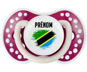 Drapeau effet pinceau Tanzanie avec prénom Sucette LOVI Dynamic Fuchsia phosphorescente
