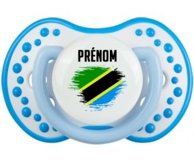 Drapeau effet pinceau Tanzanie avec prénom Sucette LOVI Dynamic Blanc-bleu phosphorescente