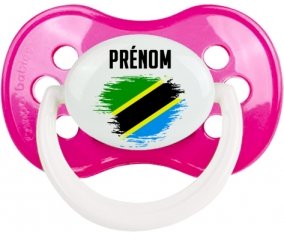 Drapeau effet pinceau Tanzanie avec prénom Tétine Anatomique Rose foncé classique