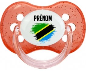 Drapeau effet pinceau Tanzanie avec prénom Sucette Cerise Rouge à paillette
