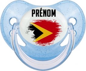 Drapeau effet pinceau Timor Leste avec prénom Tétine Physiologique Bleue à paillette