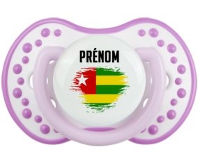 Drapeau effet pinceau Togo avec prénom Tétine LOVI Dynamic Blanc-mauve classique