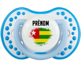 Drapeau effet pinceau Togo avec prénom Tétine LOVI Dynamic Blanc-bleu phosphorescente