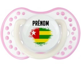 Drapeau effet pinceau Togo avec prénom Tétine LOVI Dynamic Blanc-rose phosphorescente