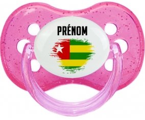 Drapeau effet pinceau Togo avec prénom Sucette Cerise Rose à paillette