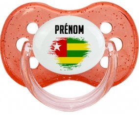 Drapeau effet pinceau Togo avec prénom Sucette Cerise Rouge à paillette