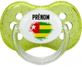 Drapeau effet pinceau Togo avec prénom Sucette Cerise Vert à paillette