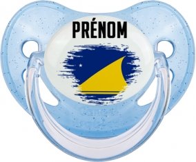 Drapeau effet pinceau Tokelau avec prénom Sucette Physiologique Bleue à paillette