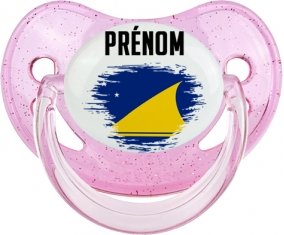 Drapeau effet pinceau Tokelau avec prénom Sucette Physiologique Rose à paillette
