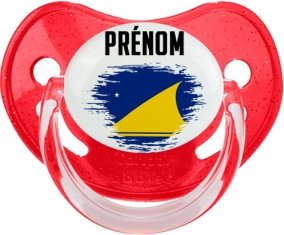 Drapeau effet pinceau Tokelau avec prénom Sucette Physiologique Rouge à paillette