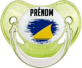 Drapeau effet pinceau Tokelau avec prénom Sucette Physiologique Vert à paillette