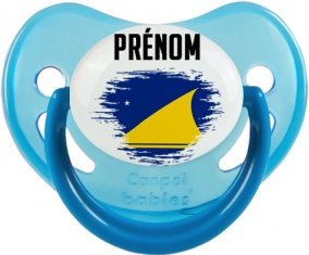 Drapeau effet pinceau Tokelau avec prénom Sucette Physiologique Bleue phosphorescente