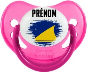 Drapeau effet pinceau Tokelau avec prénom Sucette Physiologique Rose phosphorescente