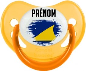 Drapeau effet pinceau Tokelau avec prénom Sucette Physiologique Jaune phosphorescente