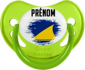 Drapeau effet pinceau Tokelau avec prénom Sucette Physiologique Vert phosphorescente