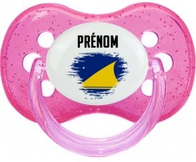 Drapeau effet pinceau Tokelau avec prénom Sucette Cerise Rose à paillette