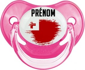 Drapeau effet pinceau Tonga avec prénom Sucette Physiologique Rose classique
