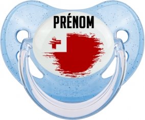 Drapeau effet pinceau Tonga avec prénom Sucette Physiologique Bleue à paillette