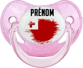 Drapeau effet pinceau Tonga avec prénom Sucette Physiologique Rose à paillette
