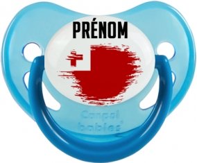 Drapeau effet pinceau Tonga avec prénom Sucette Physiologique Bleue phosphorescente