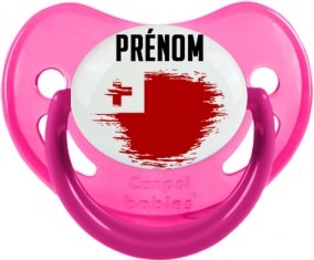 Drapeau effet pinceau Tonga avec prénom Sucette Physiologique Rose phosphorescente