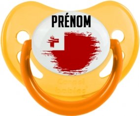 Drapeau effet pinceau Tonga avec prénom Sucette Physiologique Jaune phosphorescente