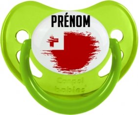 Drapeau effet pinceau Tonga avec prénom Sucette Physiologique Vert phosphorescente