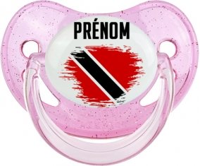 Drapeau effet pinceau Trinité-et-Tobago avec prénom Tétine Physiologique Rose à paillette