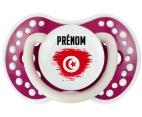 Drapeau effet pinceau Tunisie avec prénom Tétine LOVI Dynamic Fuchsia phosphorescente