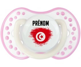 Drapeau effet pinceau Tunisie avec prénom Tétine LOVI Dynamic Blanc-rose phosphorescente
