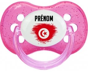 Drapeau effet pinceau Tunisie avec prénom Sucette Cerise Rose à paillette