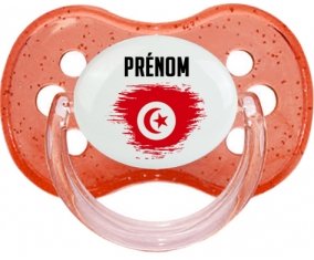 Drapeau effet pinceau Tunisie avec prénom Sucette Cerise Rouge à paillette
