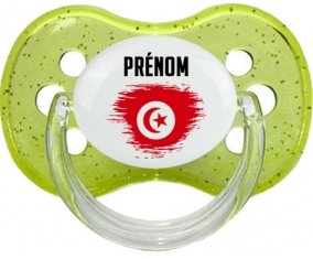 Drapeau effet pinceau Tunisie avec prénom Sucette Cerise Vert à paillette