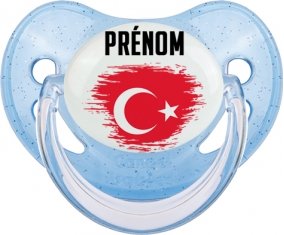 Drapeau effet pinceau Turquie avec prénom Sucette Physiologique Bleue à paillette