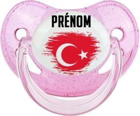 Drapeau effet pinceau Turquie avec prénom Sucette Physiologique Rose à paillette