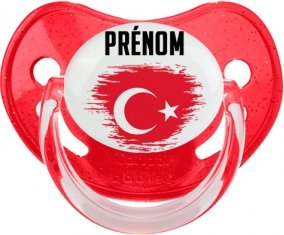Drapeau effet pinceau Turquie avec prénom Sucette Physiologique Rouge à paillette