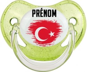 Drapeau effet pinceau Turquie avec prénom Sucette Physiologique Vert à paillette