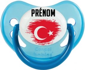 Drapeau effet pinceau Turquie avec prénom Sucette Physiologique Bleue phosphorescente