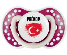 Drapeau effet pinceau Turquie avec prénom Sucette LOVI Dynamic Fuchsia phosphorescente