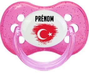 Drapeau effet pinceau Turquie avec prénom Sucette Cerise Rose à paillette