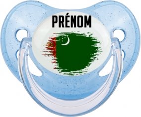 Drapeau effet pinceau Turkménistan avec prénom Sucette Physiologique Bleue à paillette