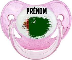 Drapeau effet pinceau Turkménistan avec prénom Sucette Physiologique Rose à paillette