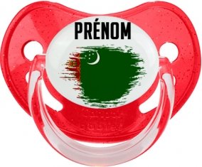 Drapeau effet pinceau Turkménistan avec prénom Sucette Physiologique Rouge à paillette