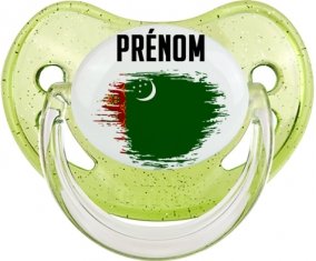 Drapeau effet pinceau Turkménistan avec prénom Sucette Physiologique Vert à paillette